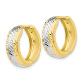 10K Yellow Gold Rhodium-Plated Diamond-Cut Hoop Earrings with Hinged Closure